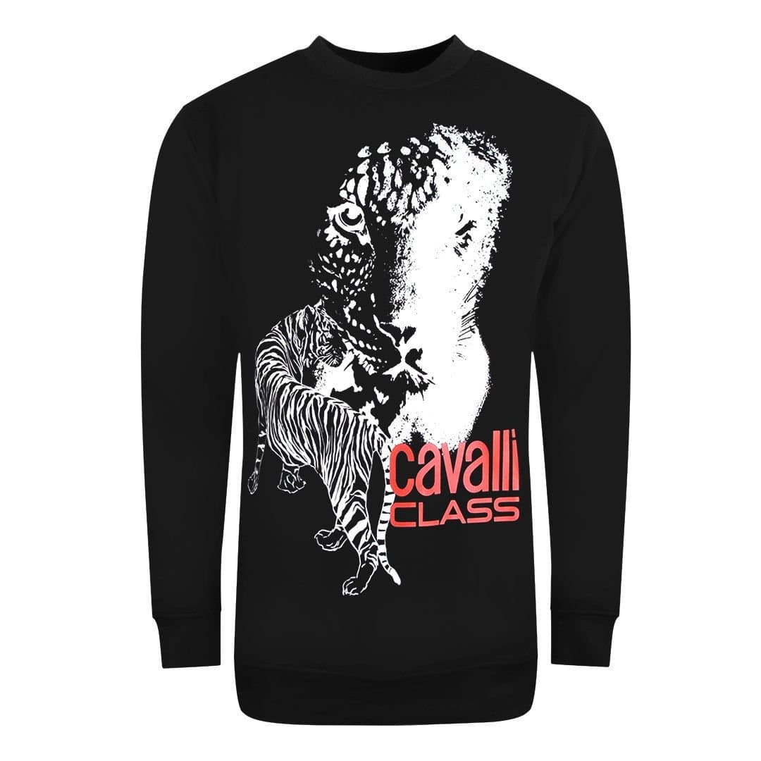 Cavalli Class Cavalli Class Men's Large Tiger Logo Design Black Sweatshirt