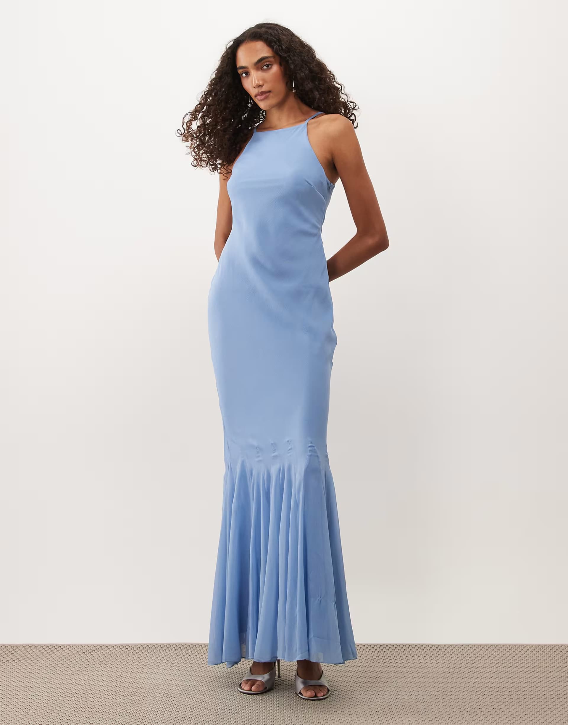 ASOS ASOS DESIGN Tall chiffon sleeveless maxi dress with godet hem in blue