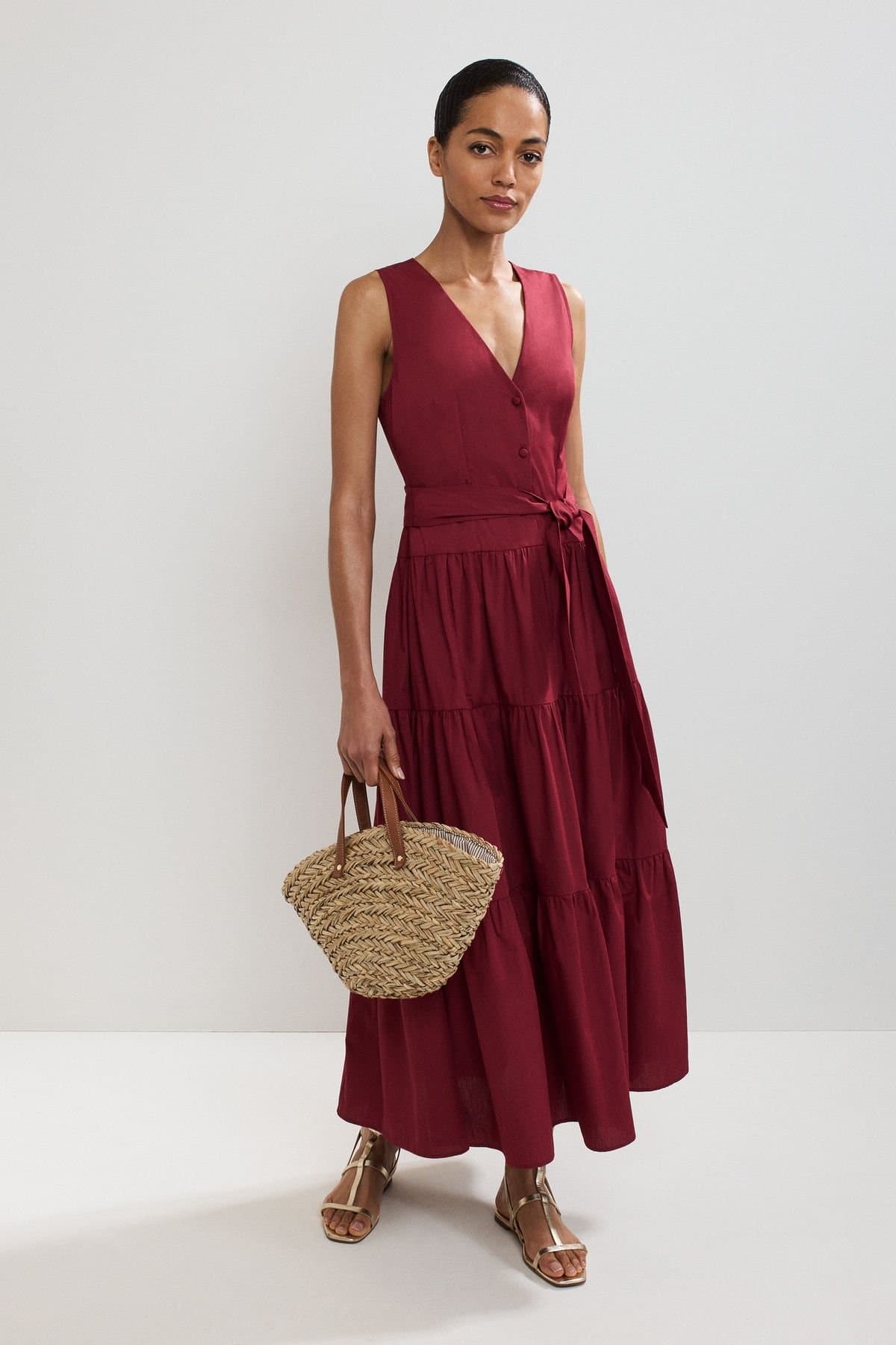 Phase Eight Phase Eight Women's Clarissa Dropped Waist Cotton Midi Dress in Wine