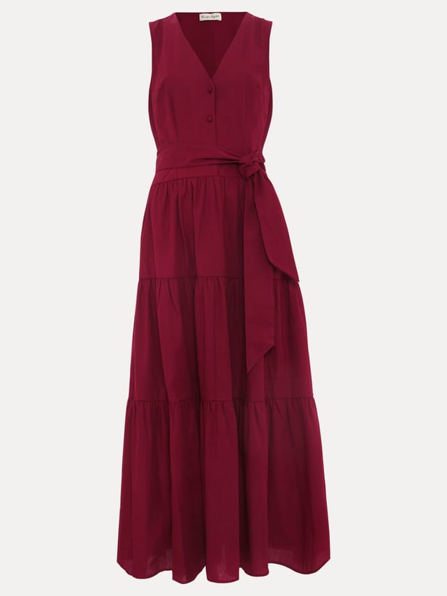 Phase Eight Phase Eight Women's Clarissa Dropped Waist Cotton Midi Dress in Wine - 2