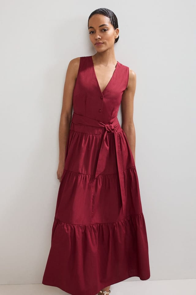 Phase Eight Phase Eight Women's Clarissa Dropped Waist Cotton Midi Dress in Wine - 3