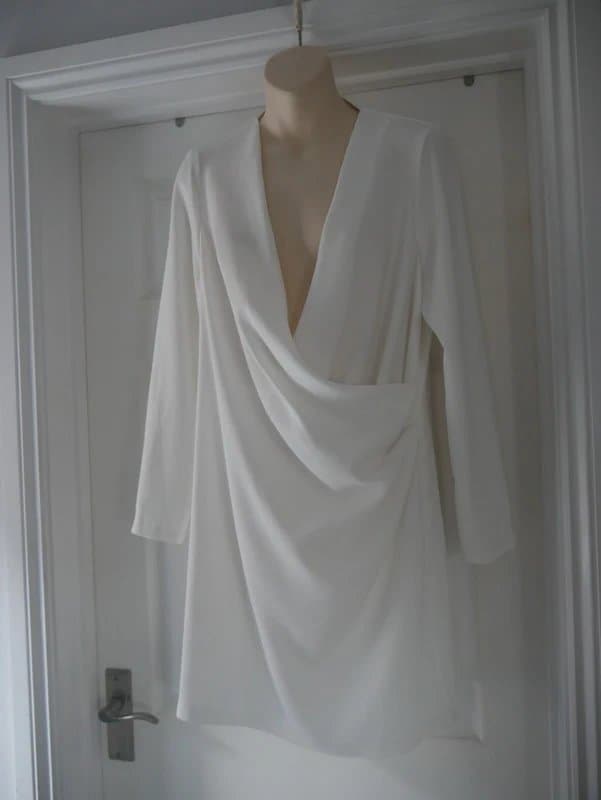 River Island River Island Dress UK 12 White Cowl Neck Long Sleeve Knee Length Party Occasion