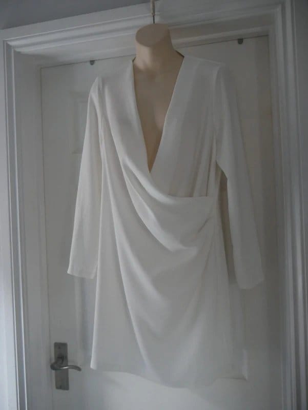River Island River Island Dress UK 12 White Cowl Neck Long Sleeve Knee Length Party Occasion - 1