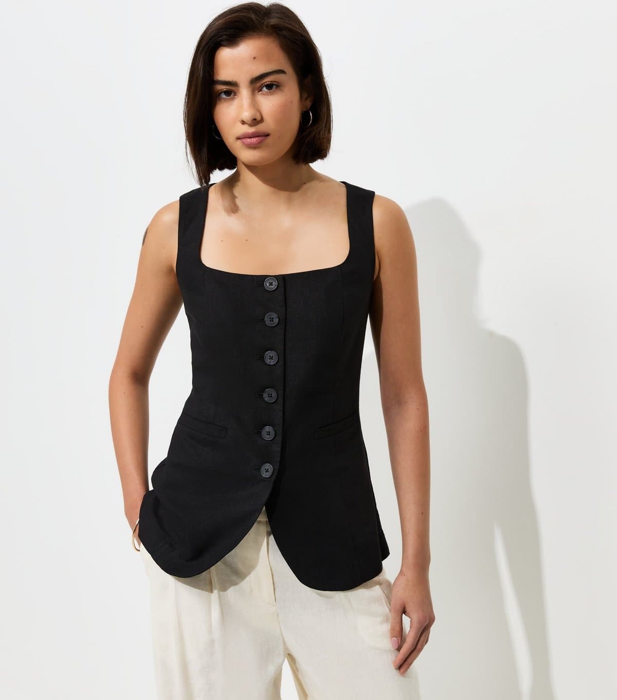 New Look Women's Black Linen Rich Thick Strap Waistcoat New Look