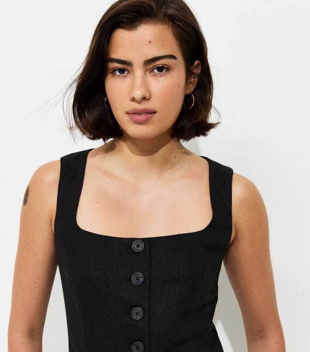 New Look Women's Black Linen Rich Thick Strap Waistcoat New Look - 3