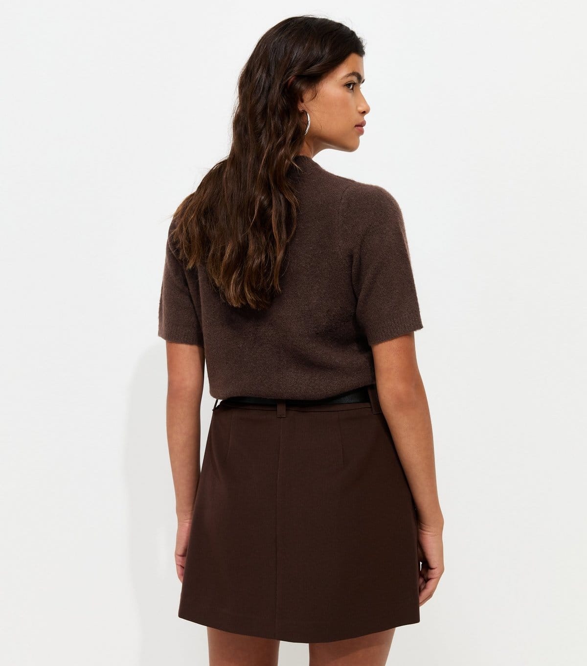 New Look Women's Dark Brown Belted Tailored Pleated Mini Skirt New Look - 4