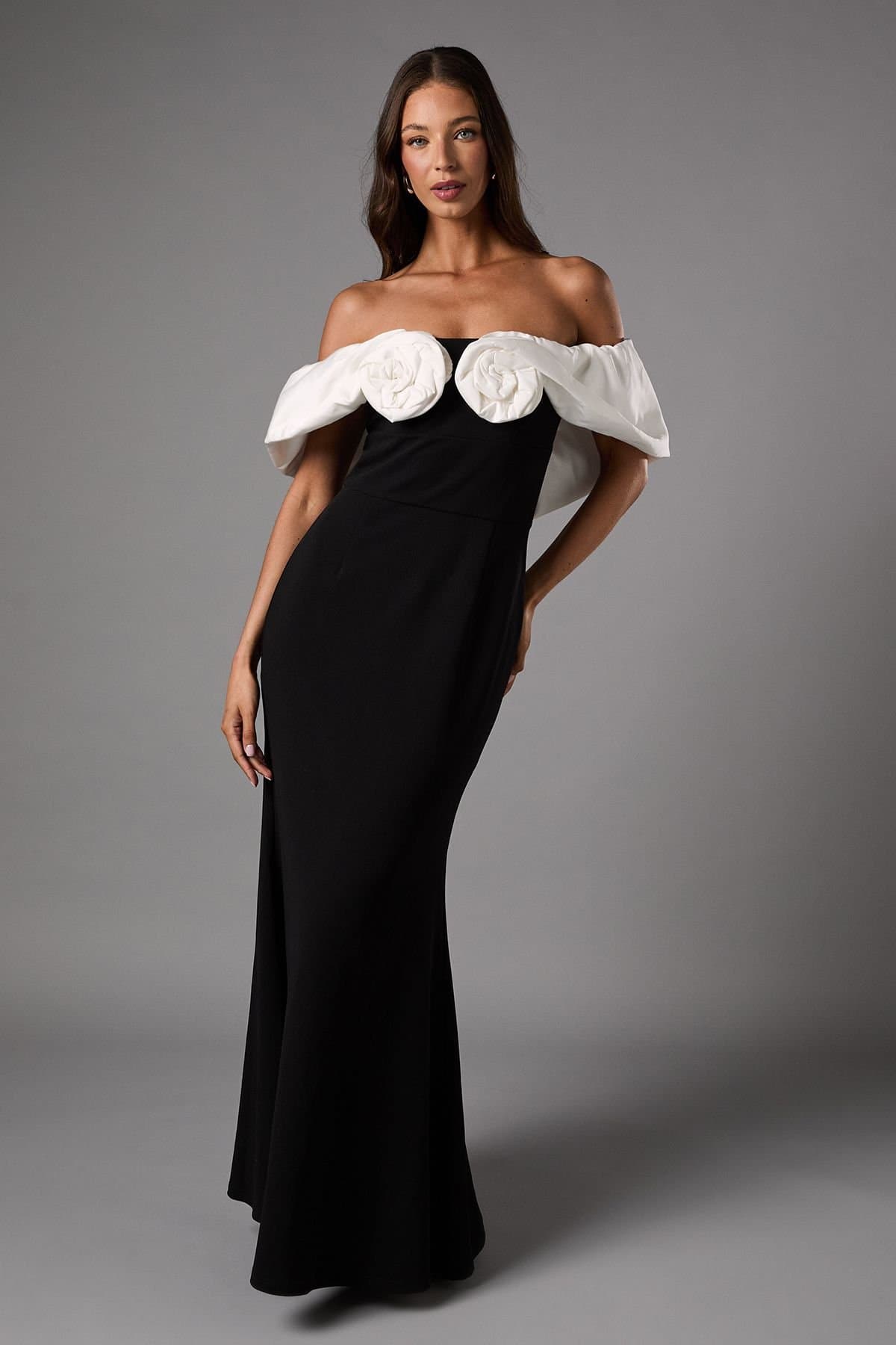 Coast Coast Women's Bardot Rose Detail Maxi Dress in Mono