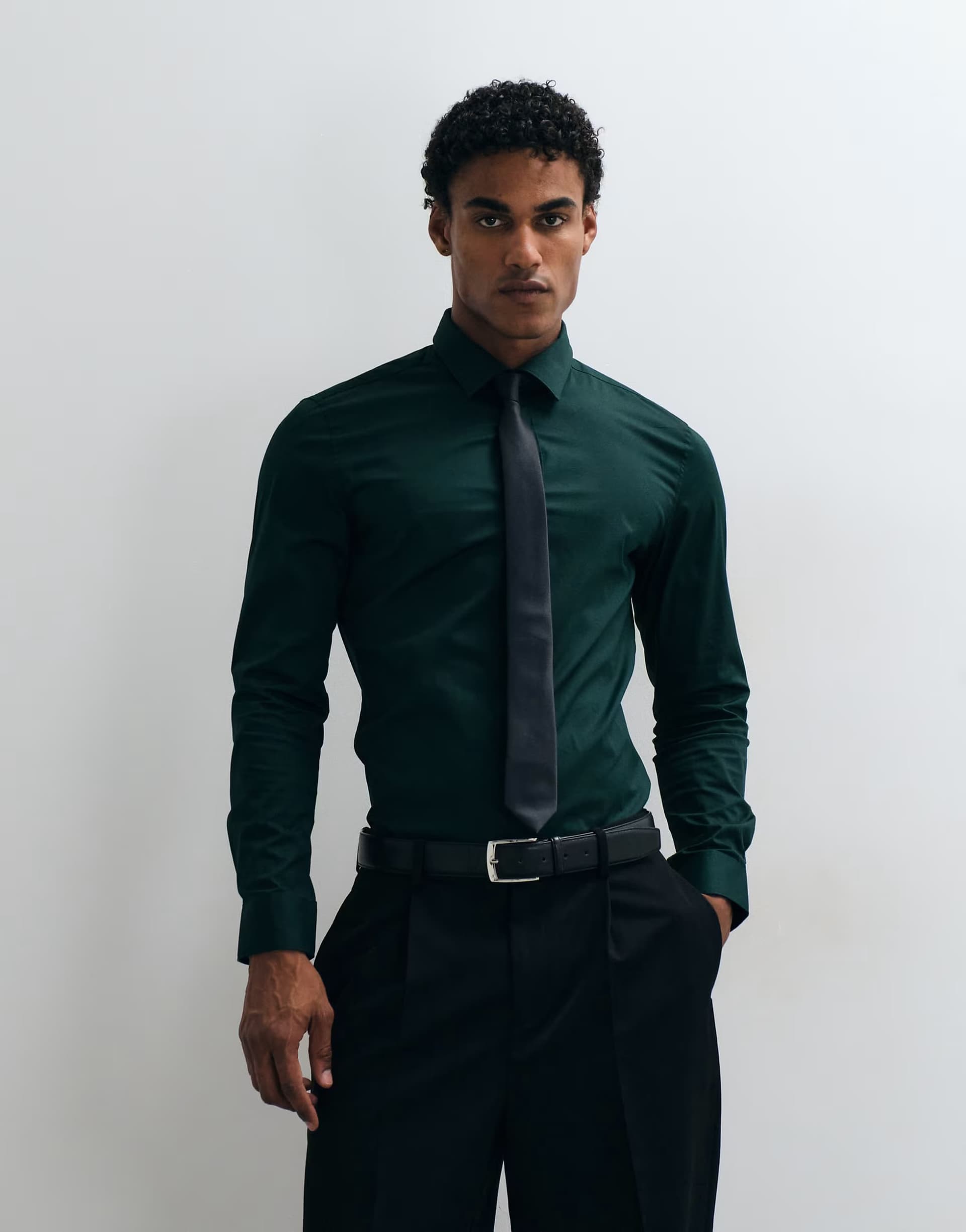 ASOS ASOS DESIGN skinny stretch work shirt in dark green