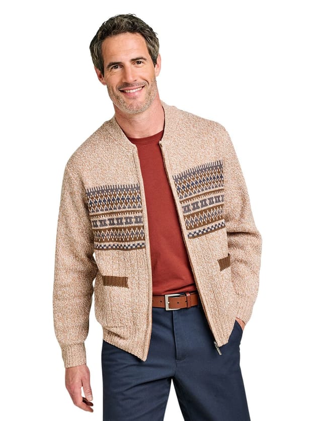 Tootal Tootal Men's Horizontal Jacquard Zip Cardigan in Light Brown - 3