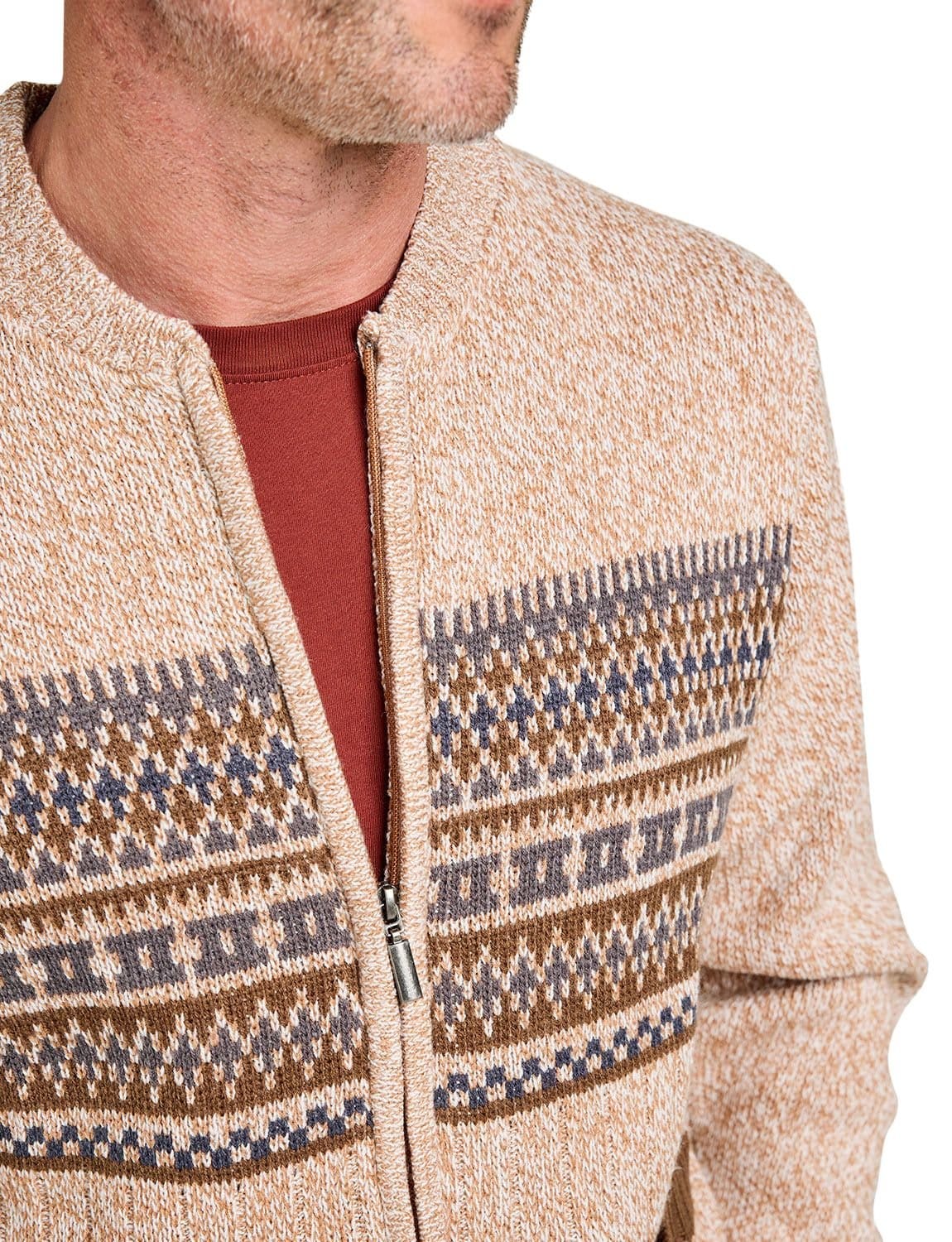 Tootal Tootal Men's Horizontal Jacquard Zip Cardigan in Light Brown - 4
