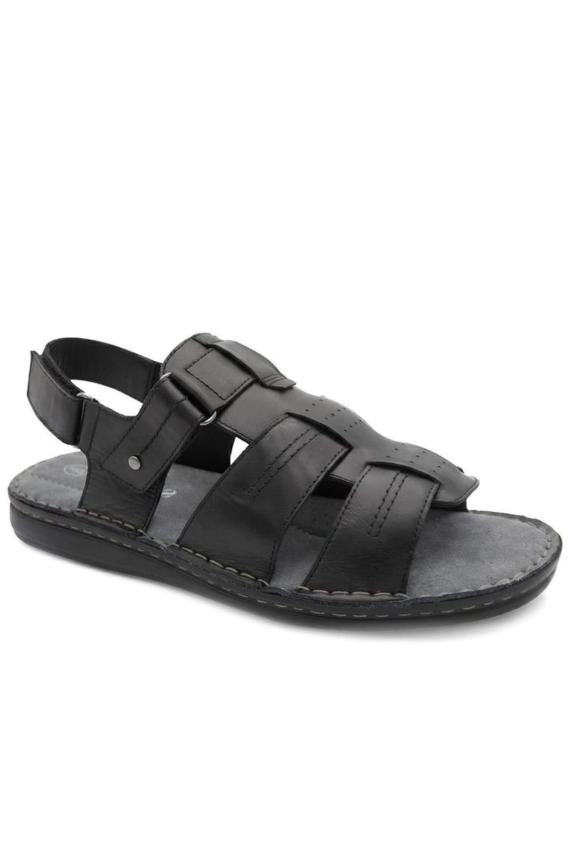 Pavers Pavers Men's Leather Adjustable Fasten Fisherman Sandals in Black - 1