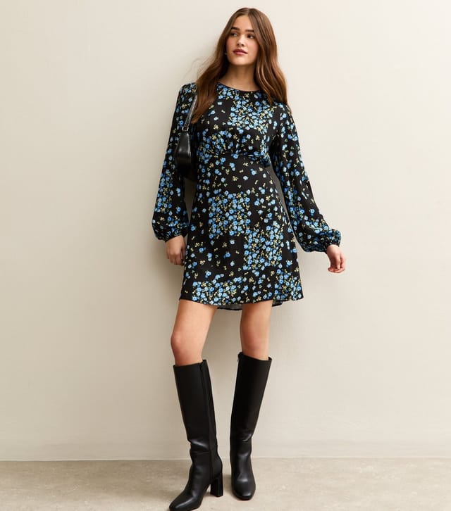 New Look Women's Black Rose Print Long Sleeve Mini Dress New Look - 2