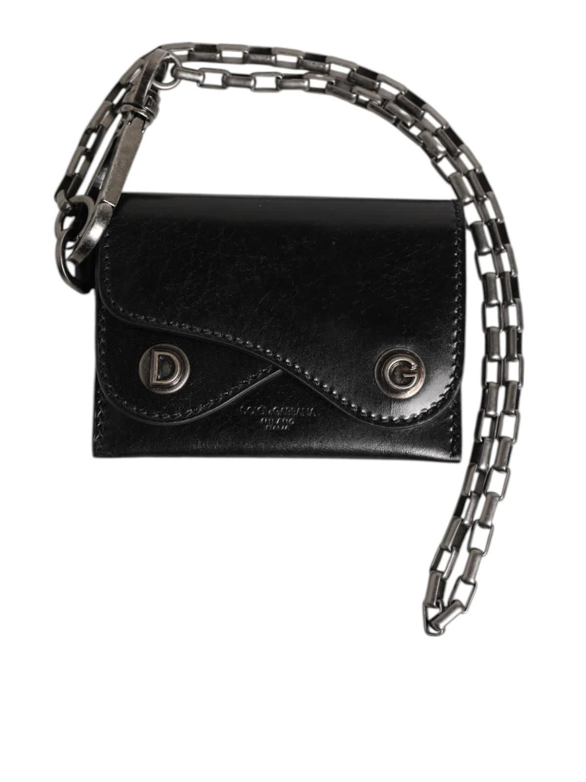 Dolce & Gabbana Dolce & Gabbana Men's Black Cavallo Leather Wallet Chain Snap Bifold Card Holder