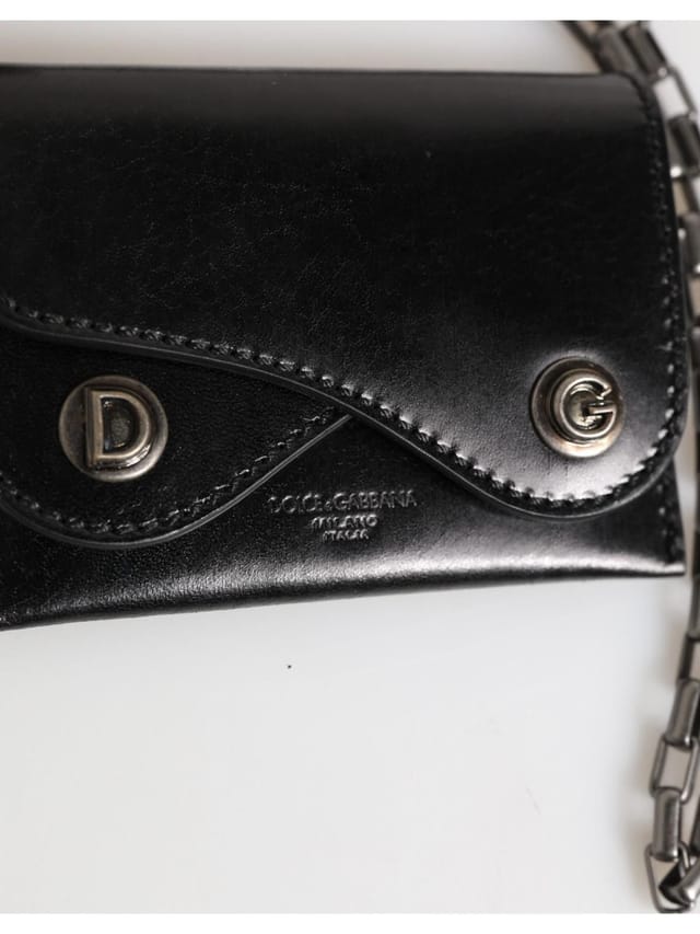 Dolce & Gabbana Dolce & Gabbana Men's Black Cavallo Leather Wallet Chain Snap Bifold Card Holder - 2