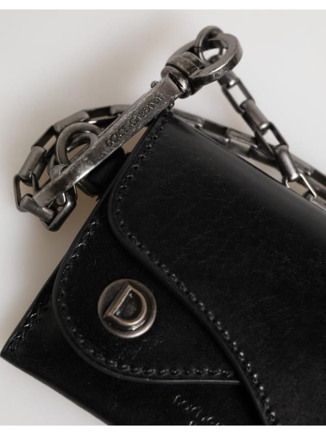 Dolce & Gabbana Dolce & Gabbana Men's Black Cavallo Leather Wallet Chain Snap Bifold Card Holder - 3