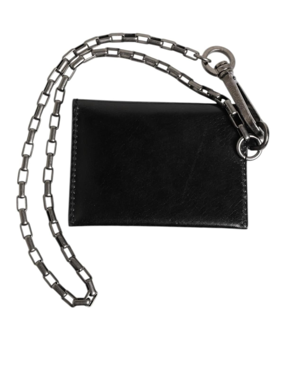 Dolce & Gabbana Dolce & Gabbana Men's Black Cavallo Leather Wallet Chain Snap Bifold Card Holder - 4