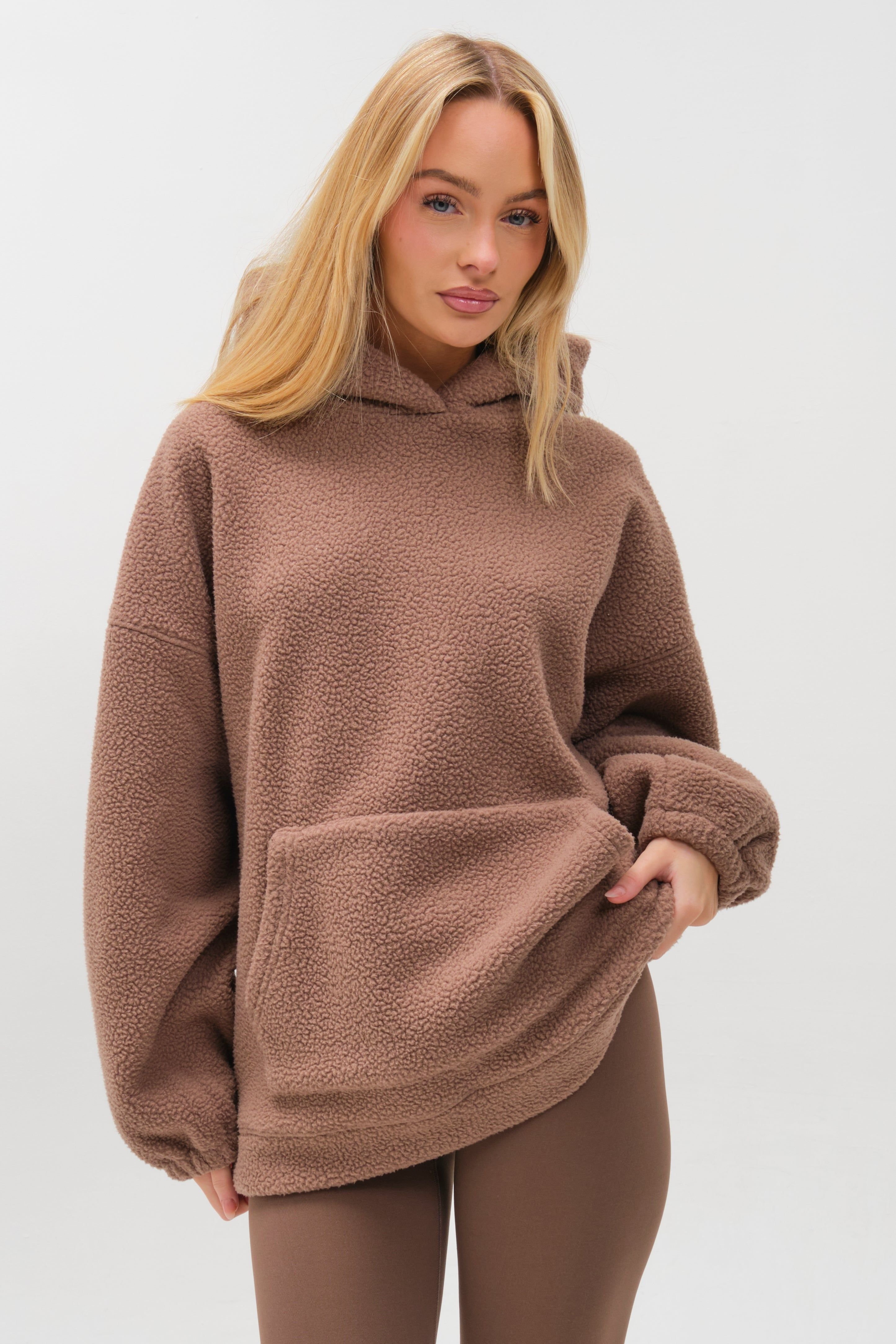 BCouture BCouture Women's Sherpa Fleece Hoodie & Leggings Set in Brown - 2