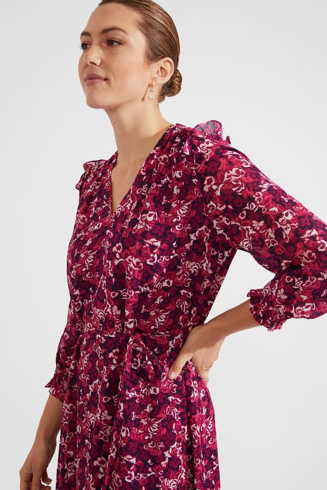 Hobbs London Hobbs London Women's Elaina Printed Midi Dress in Magenta - 3