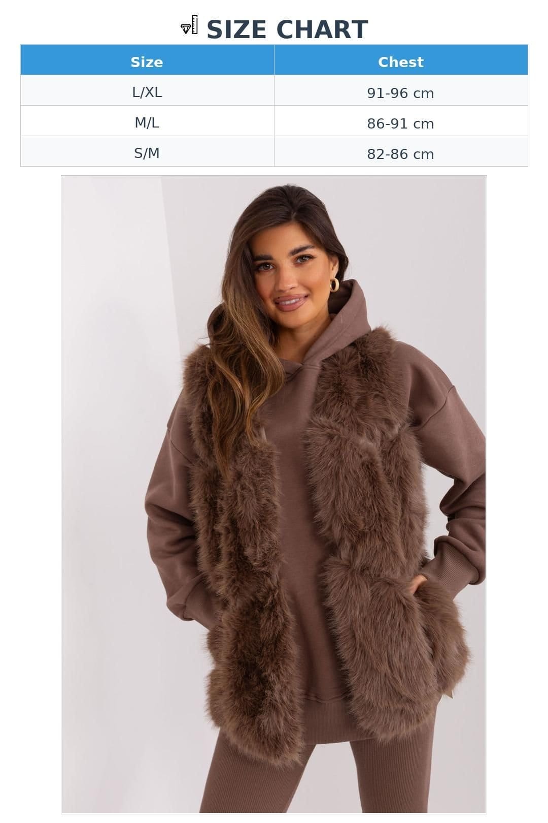 Love Lace Love Lace Women's Lined Polyester Faux Fur Vest with Pockets in Brown - 4