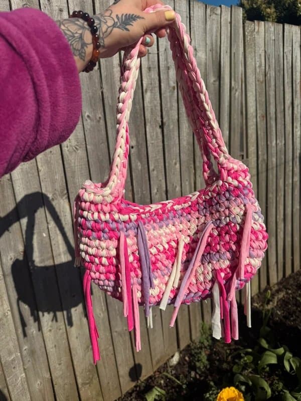 Unique Crochet Pink Tote Bag