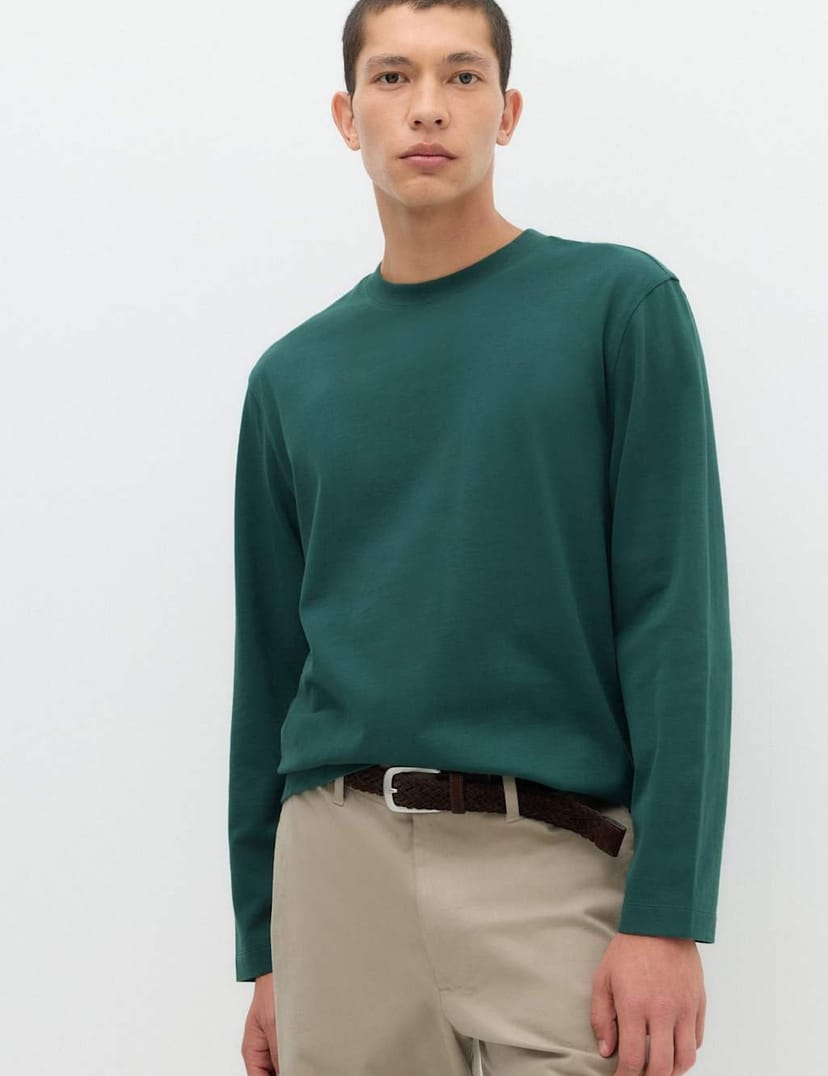 Marks & Spencer M&S Pure Cotton Soft Touch Long Sleeve T-Shirt Cedar - 1