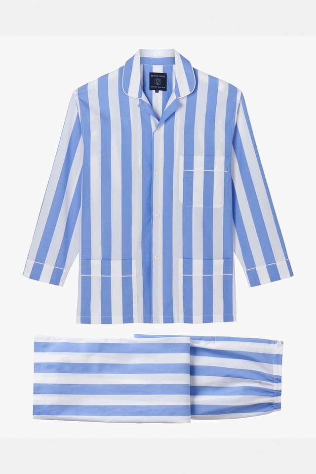 British Boxers British Boxers Men's "Boat Blue" Stripe Crisp Cotton Pyjama Set in Light Blue - 2