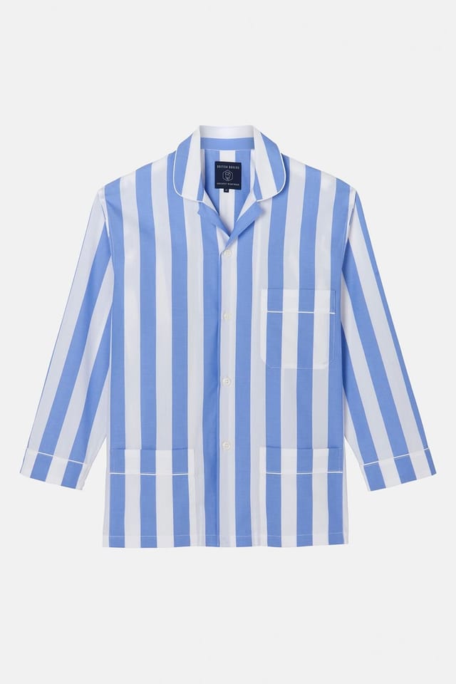 British Boxers British Boxers Men's "Boat Blue" Stripe Crisp Cotton Pyjama Set in Light Blue - 3