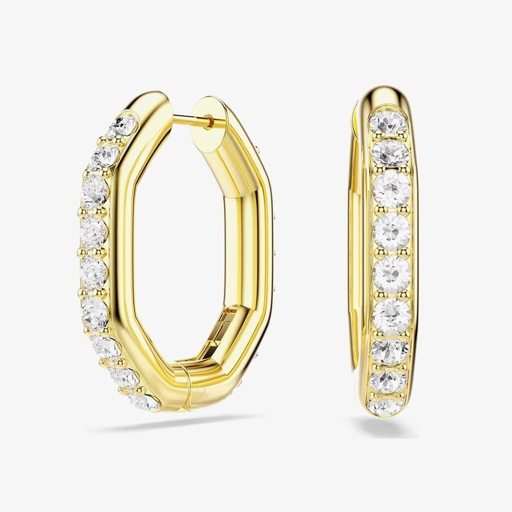 Swarovski Swarovski Women's Dextera Gold Tone Plated White Crystal Octagon Hoop Earrings 5724584