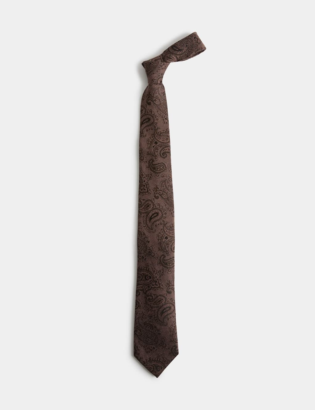 Marks & Spencer M&S Paisley Silk Wool Tie Mocha