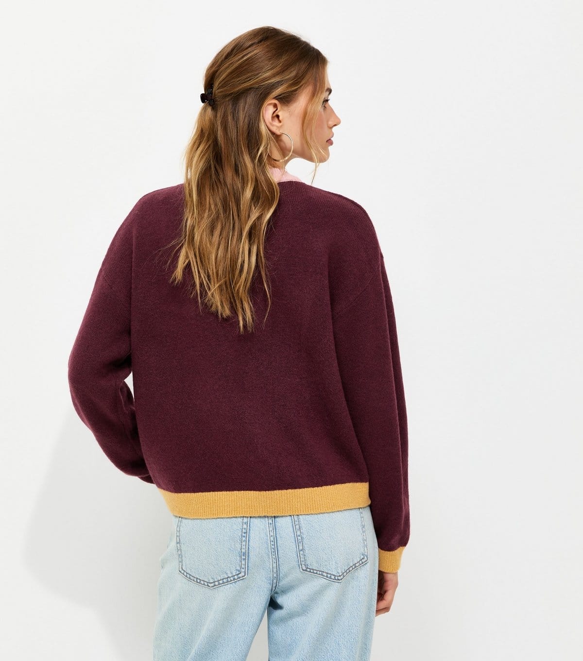 New Look Women's Red Midweight Knit Colour Block Crew Neck Jumper New Look - 4