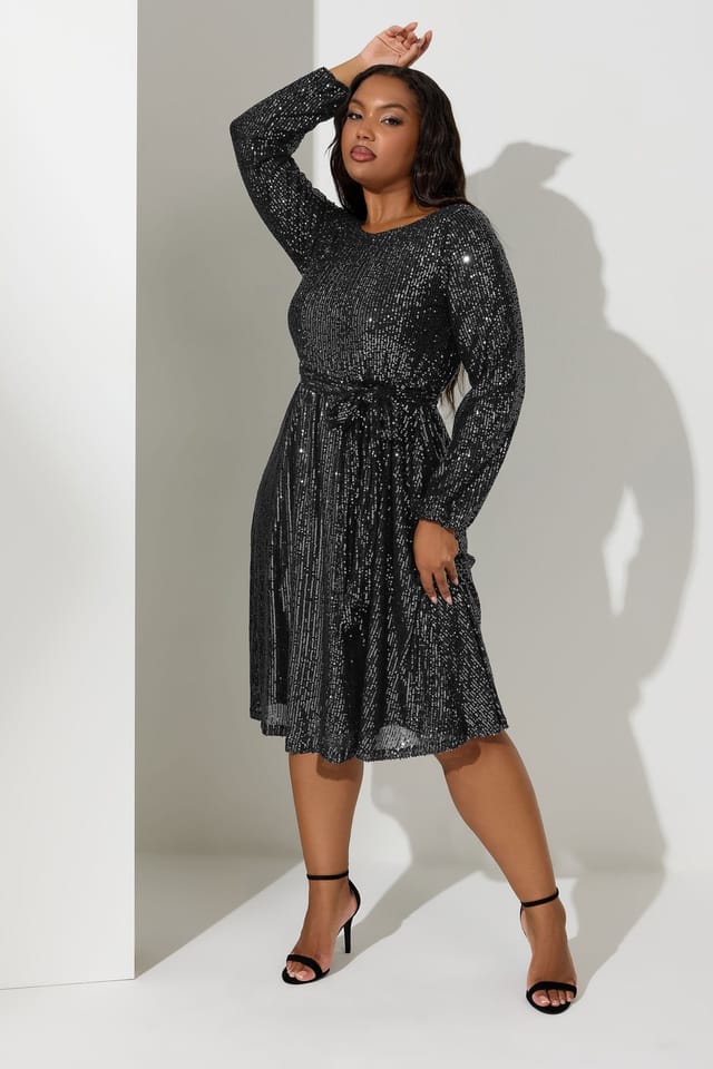 Yours Yours Women's Sequin Skater Dress in Black - 3