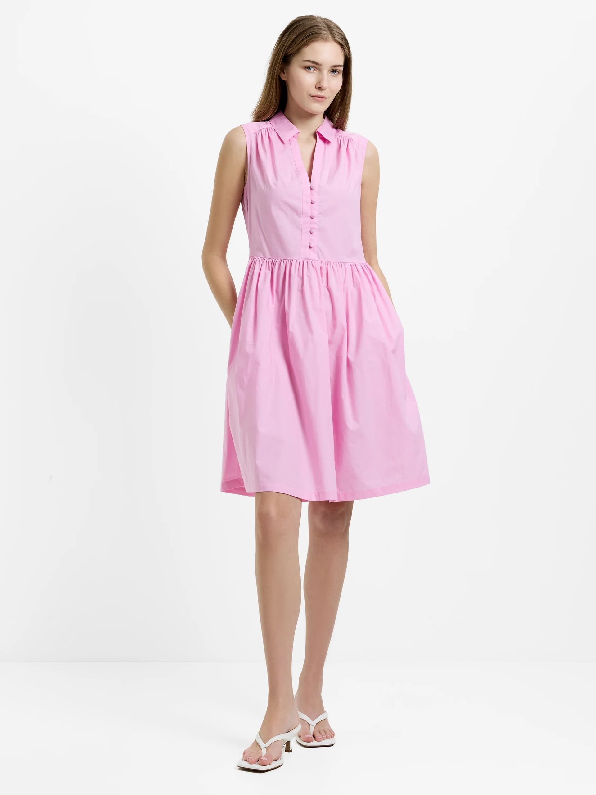 French Connection Poplin Sleeveless Smock Dress Bubblegum Pink