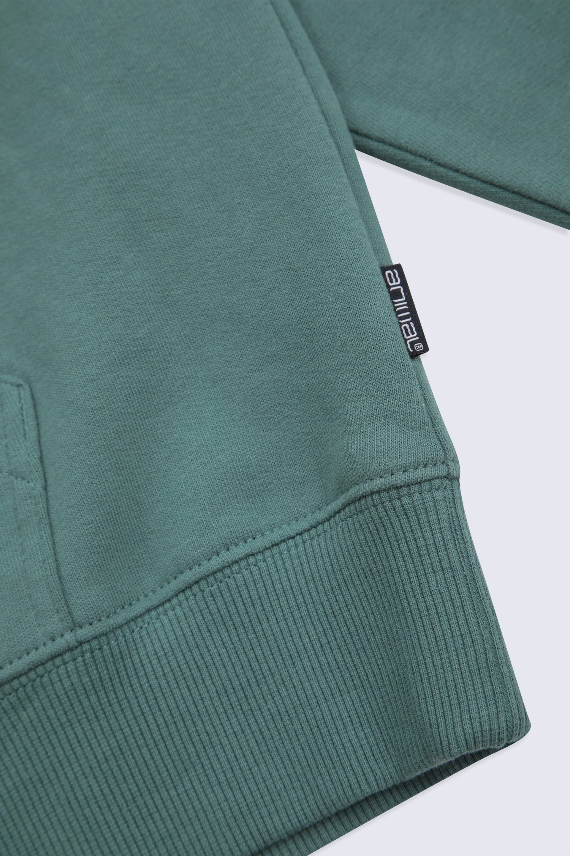 Animal Animal Men's 'Icon' Logo Print Kangaroo Pocket Cotton Snug Fit Drop Shoulder Hoody in Dark Green - 4