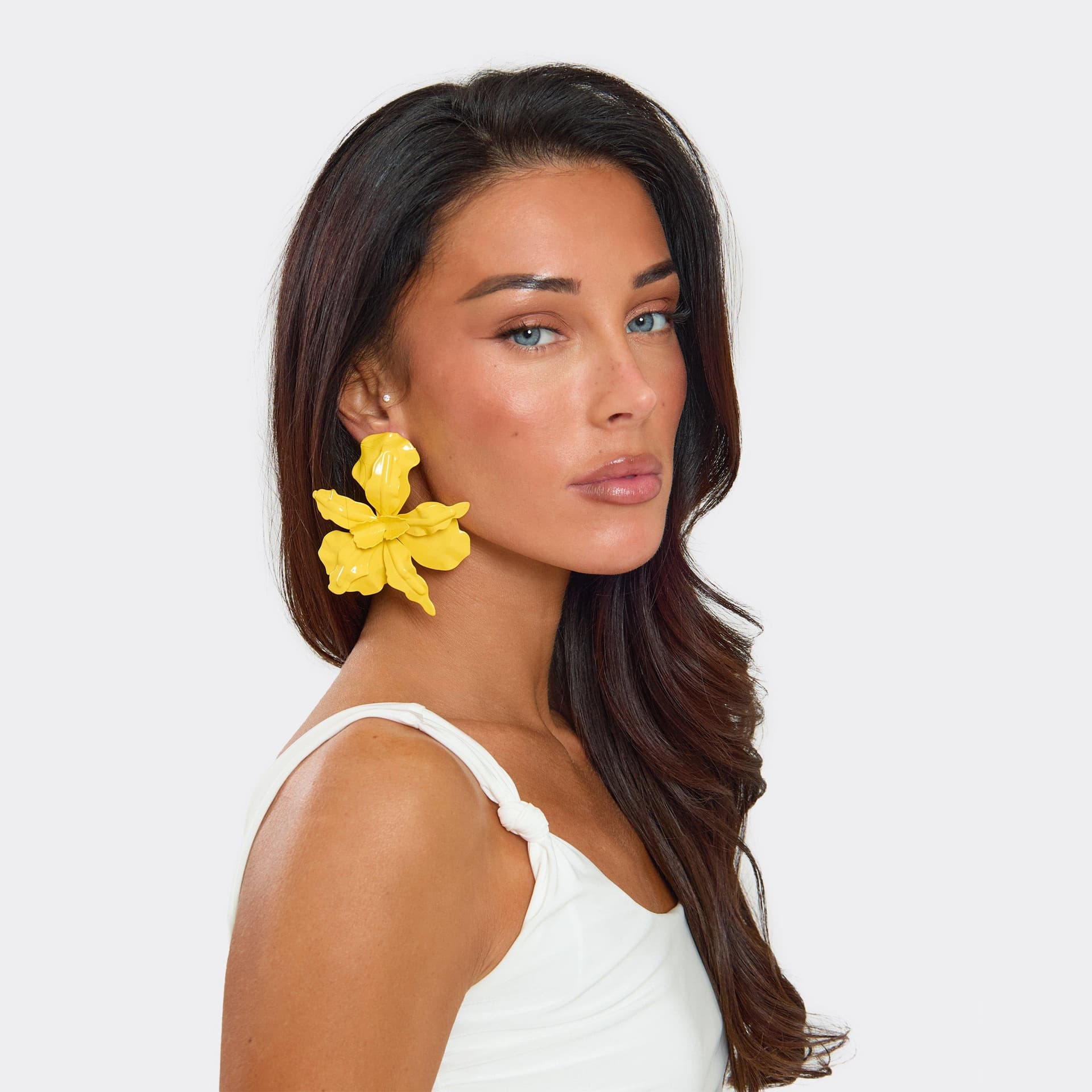 EGO Oversized Flower Detail Stud Earrings In Yellow Matte., Women's Size UK 0