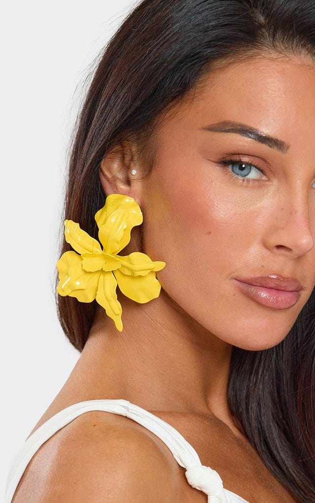 EGO Oversized Flower Detail Stud Earrings In Yellow Matte., Women's Size UK 0 - 2