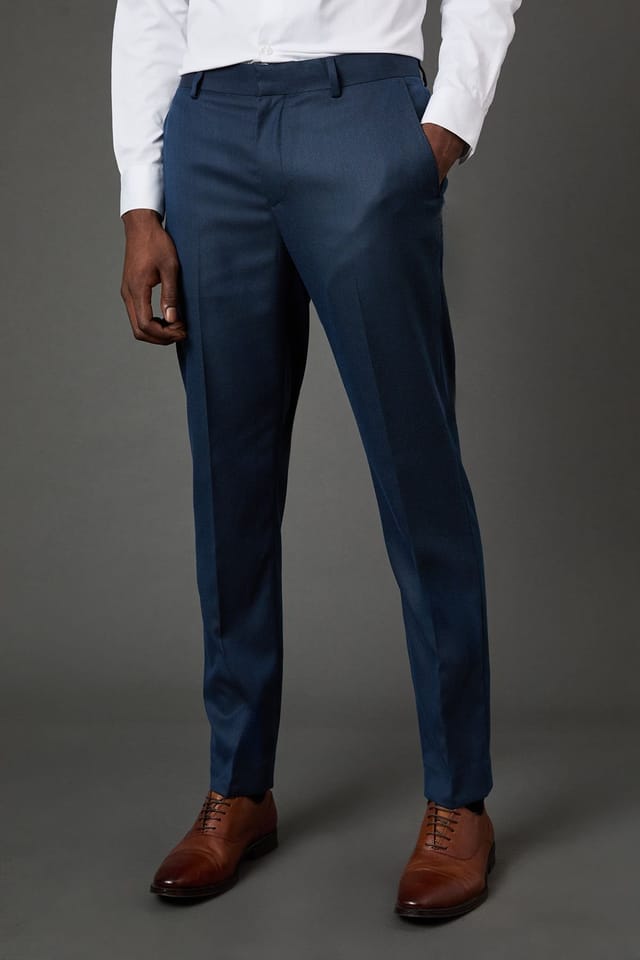 Burton Burton Men's Navy Birdseye Stretch Slim Fit Suit Trousers - 2