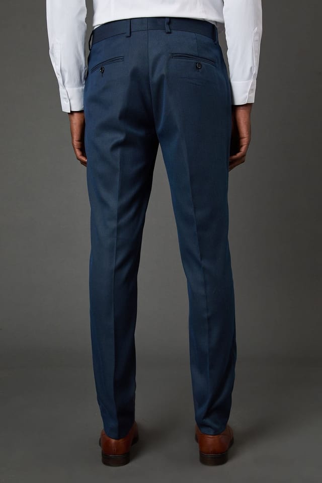Burton Burton Men's Navy Birdseye Stretch Slim Fit Suit Trousers - 3
