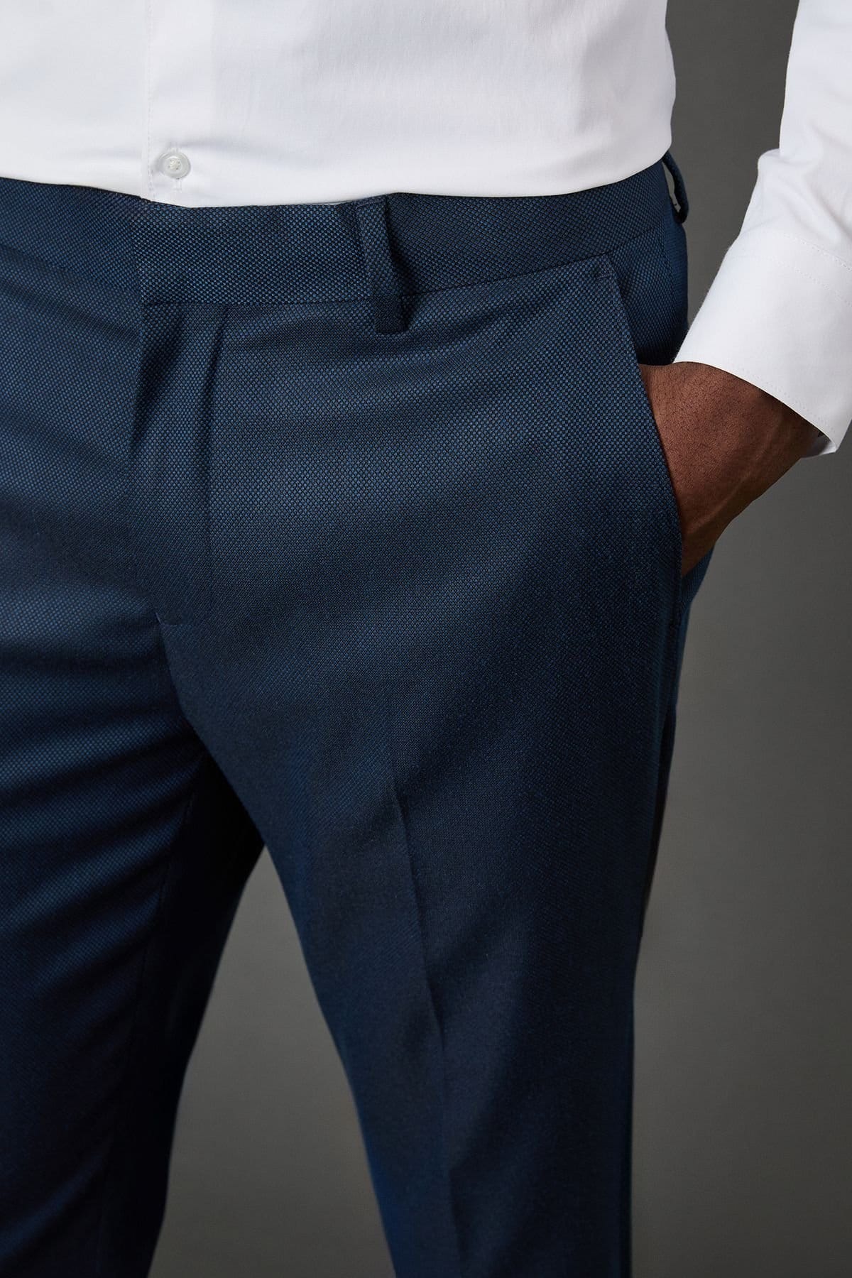 Burton Burton Men's Navy Birdseye Stretch Slim Fit Suit Trousers - 4