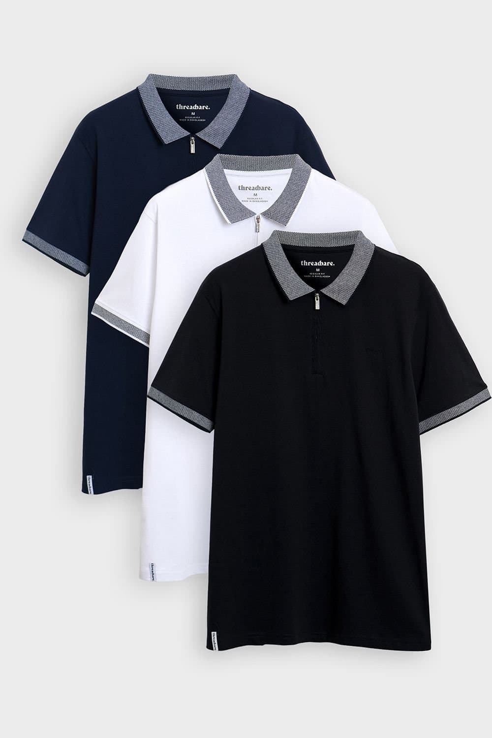 Threadbare Threadbare Men's 3-Pack Zip Collar Polo Shirts