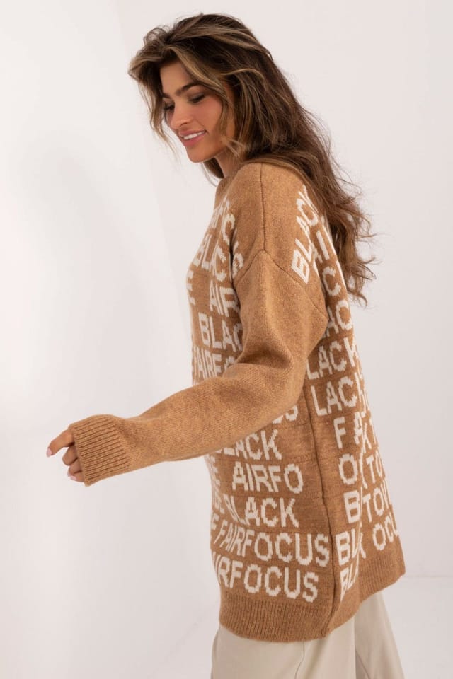 Love Lace Love Lace Women's Long Sleeve Printed Acrylic Sweater in Brown - 2