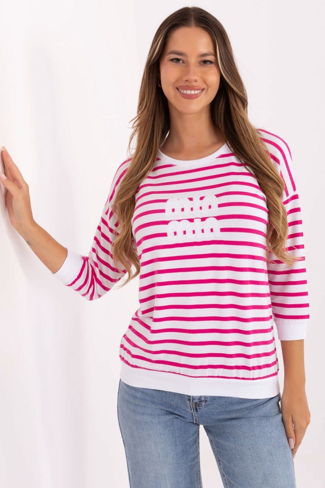 Love Lace Love Lace Women's Soft Micromodal Elastane Striped Blouse Style 217311 in Pink