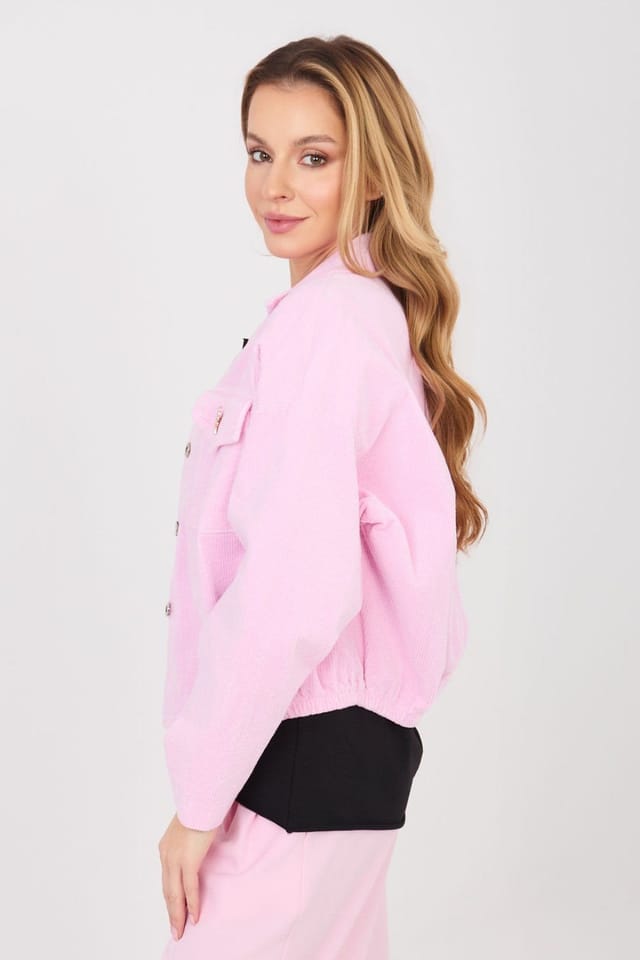 Love Lace Love Lace Women's Corduroy Bomber Jacket with Detachable Brooch in Pink - 2
