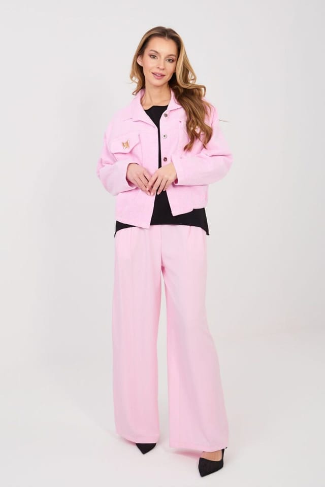 Love Lace Love Lace Women's Corduroy Bomber Jacket with Detachable Brooch in Pink - 3