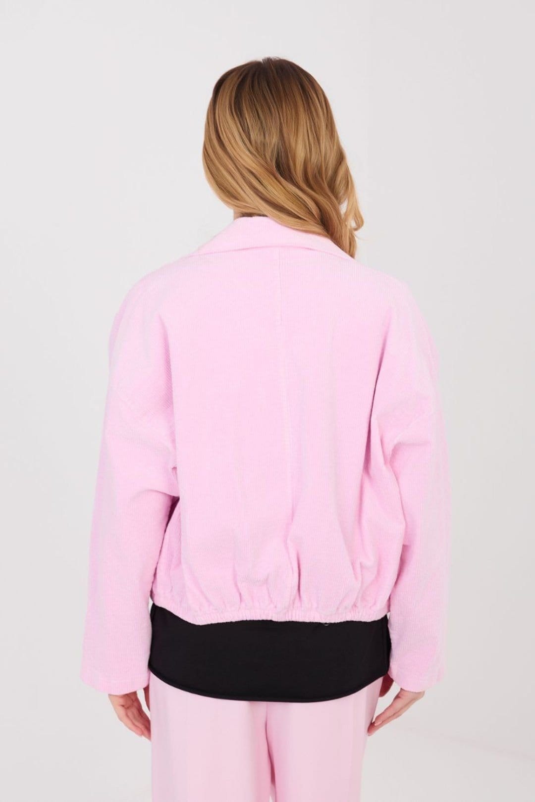 Love Lace Love Lace Women's Corduroy Bomber Jacket with Detachable Brooch in Pink - 4