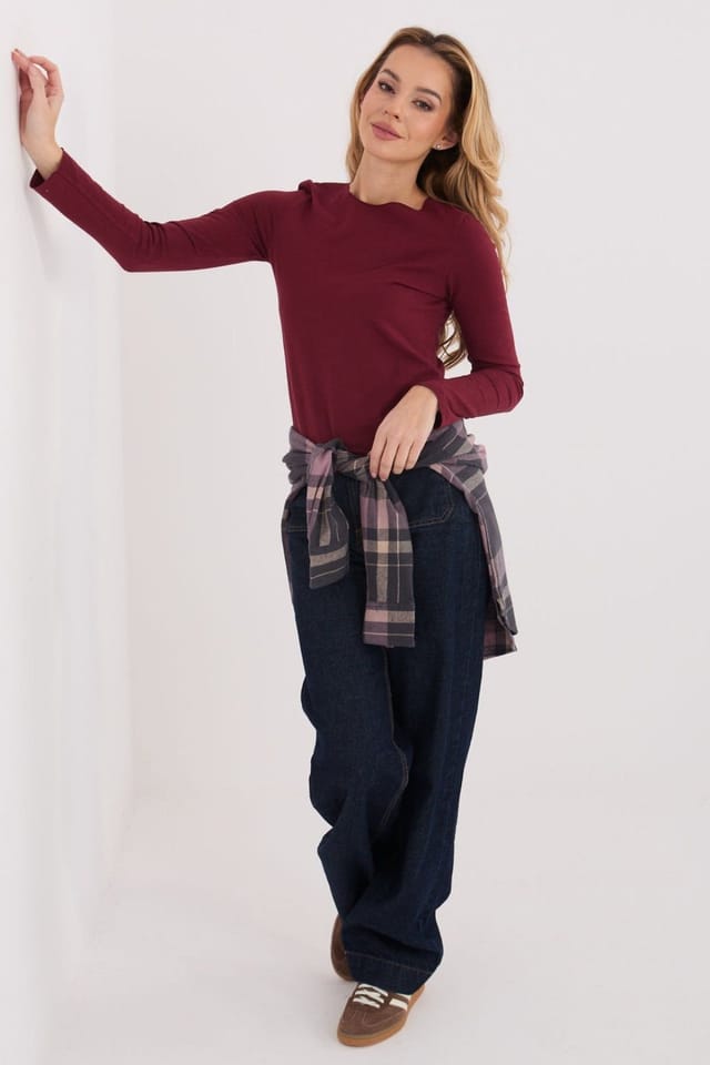 Love Lace Love Lace Women's Fitted Cotton Elastane Basic Blouse Style 224909 in Red - 2