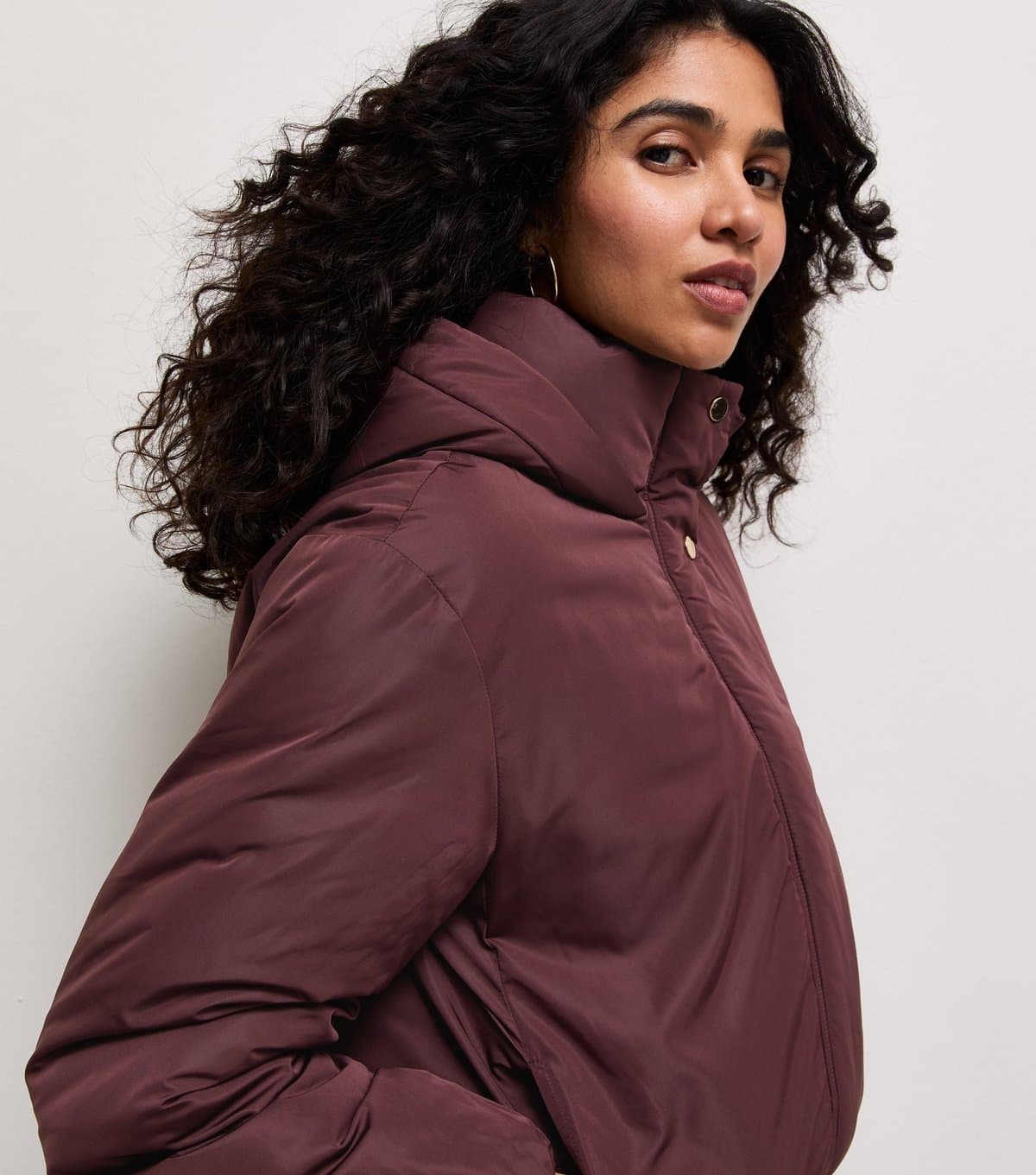 New Look Women's Dark Burgundy Hooded Puffer Jacket New Look