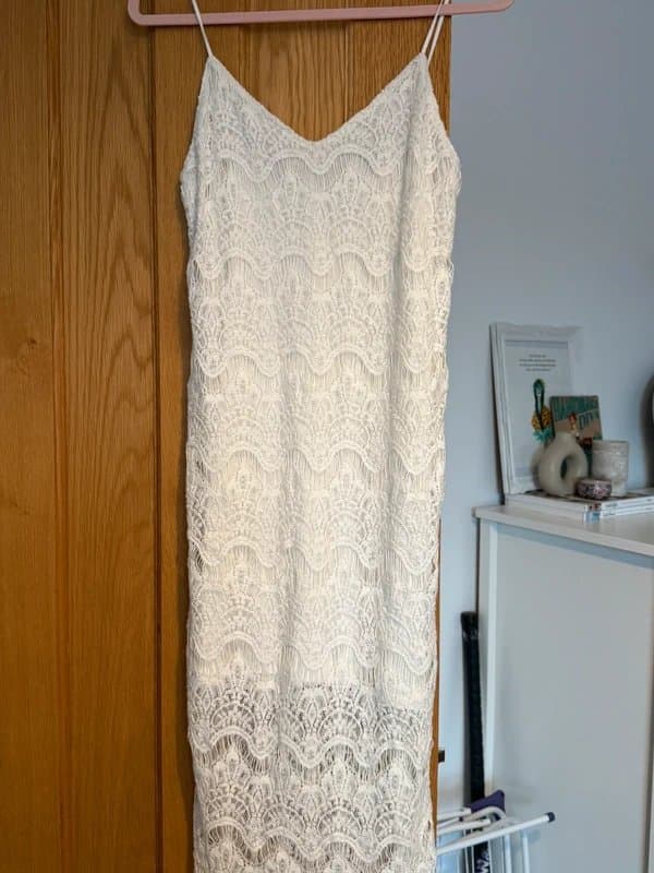 Bershka Bershka White Lace Midi Dress Boho Holiday Size S
