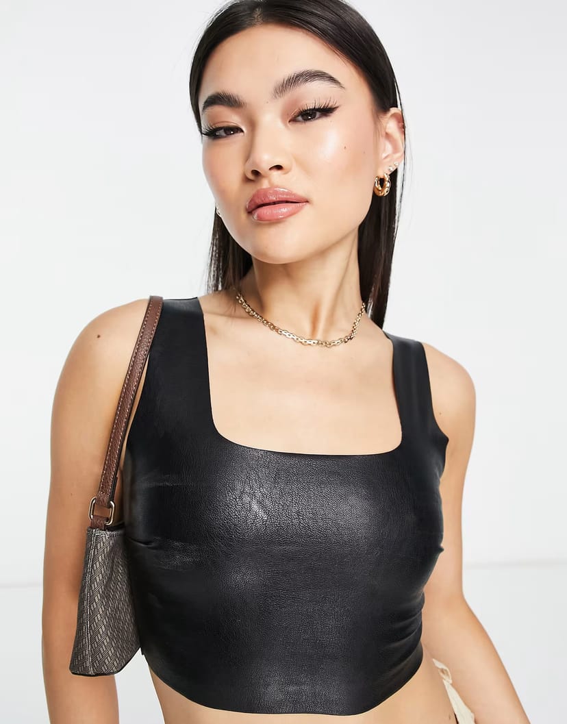 ASOS Commando faux leather crop top in black - 1