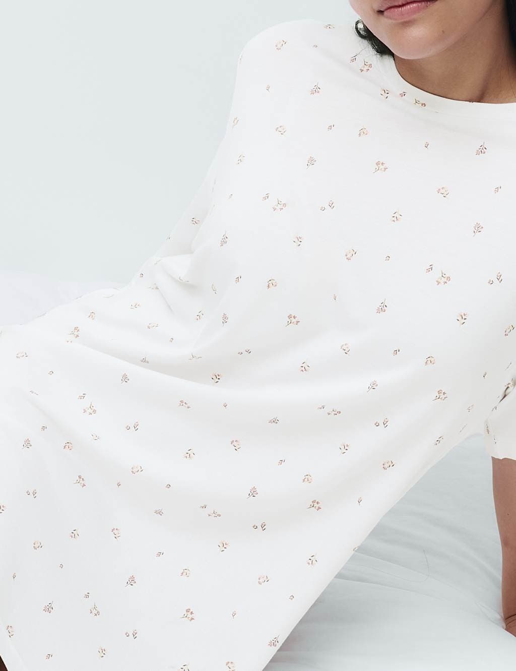 Marks & Spencer M&S Cotton Modal Printed Relaxed Nightie Ivory Mix