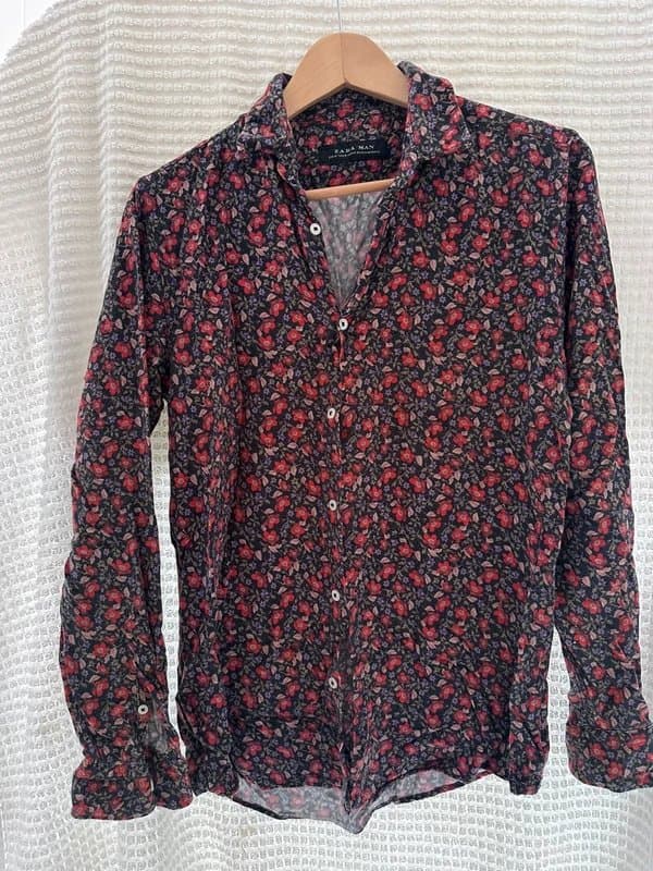 Zara Man 10 Zara Man burgundy blue floral summer print holiday shirt size M
